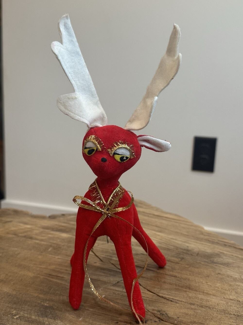 Vintage 1960’s Japan Velvet MCM Reindeer Red Gold